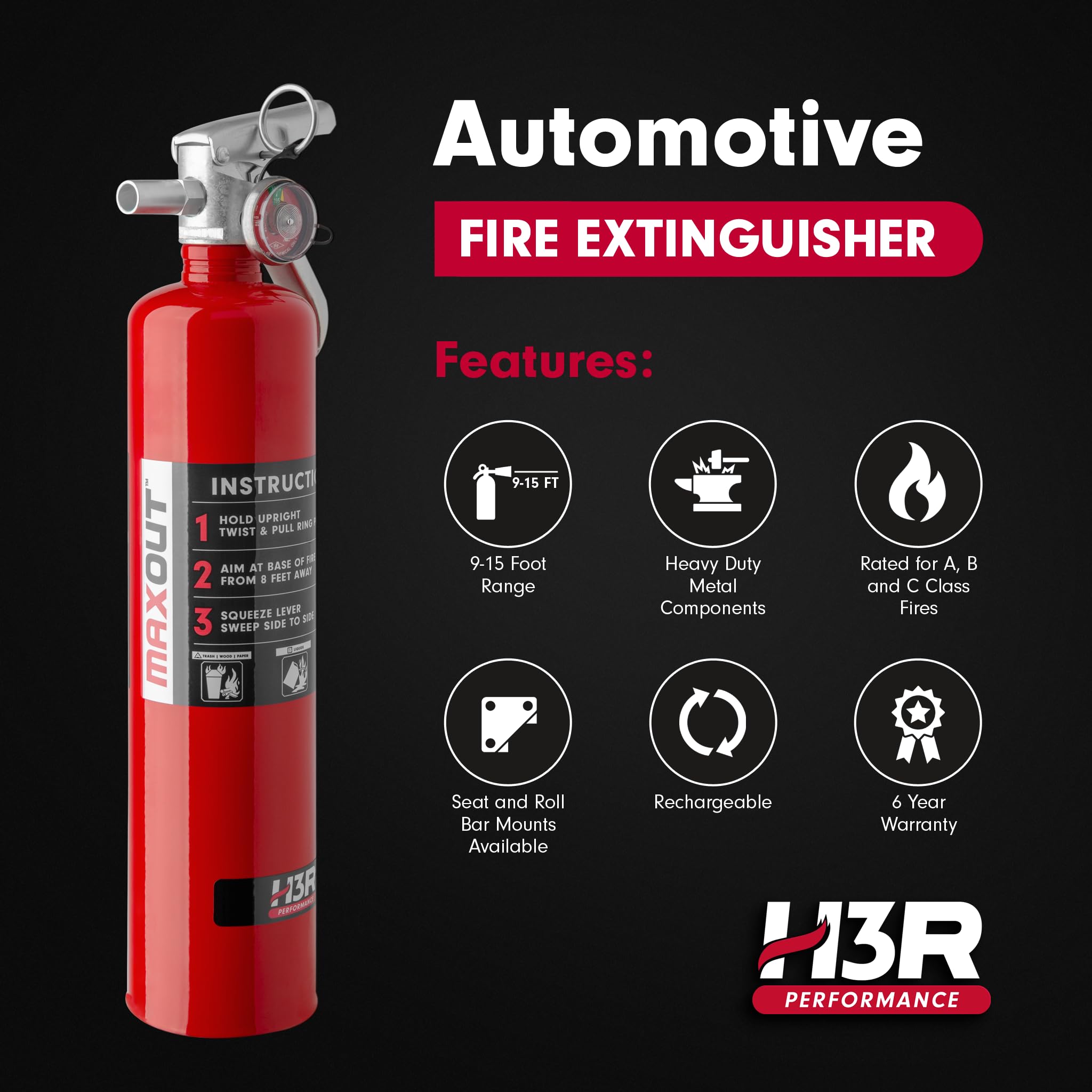 MaxOut ABC Fire Extinguisher for Vehicle, Marine & Home Safety